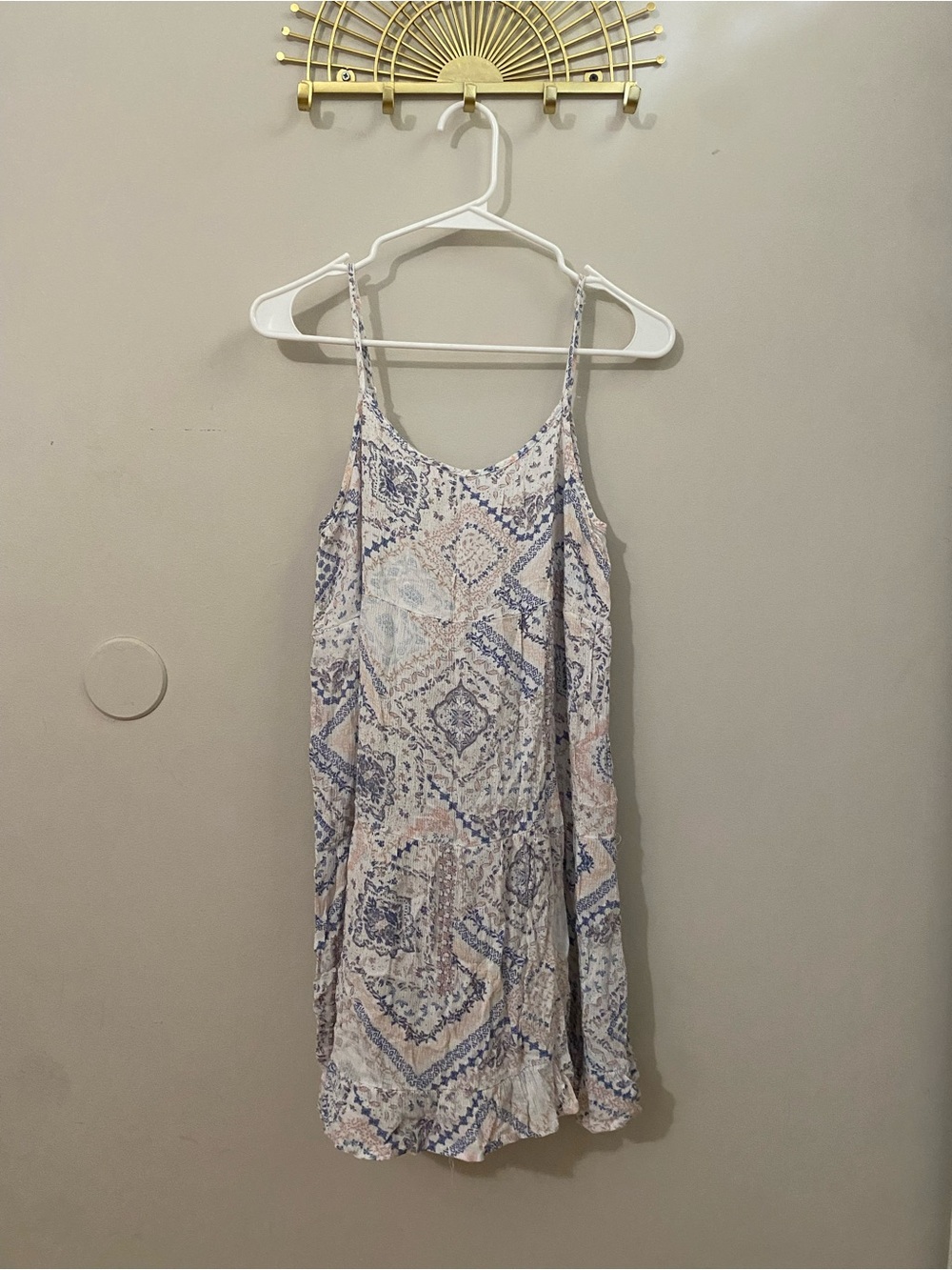 Yarn & Sea Boho Print Spaghetti Strap Sundress - Soft Blue & Cream